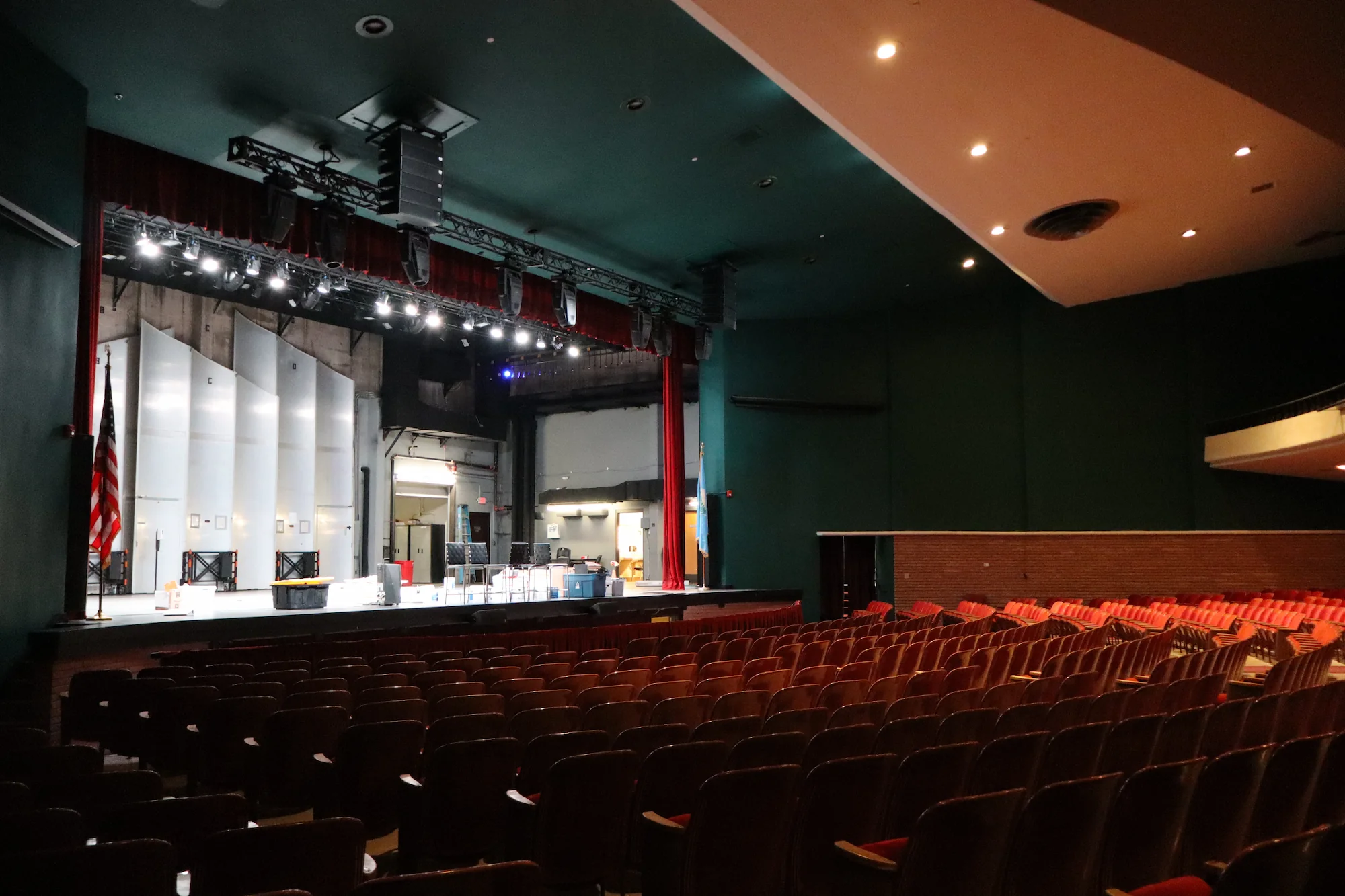 The stage and seating inside McMahon Memorial Auditorium